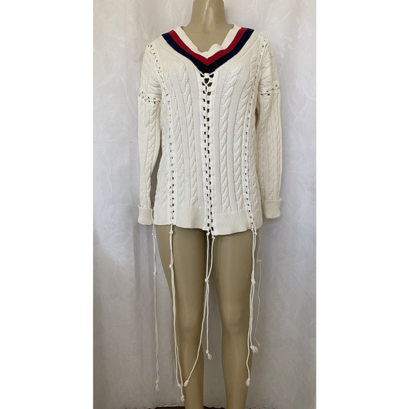 Alexander Wang Cricket Cable Knit Pullover Flights Lace Up Sweater White… - Picture 10 of 16